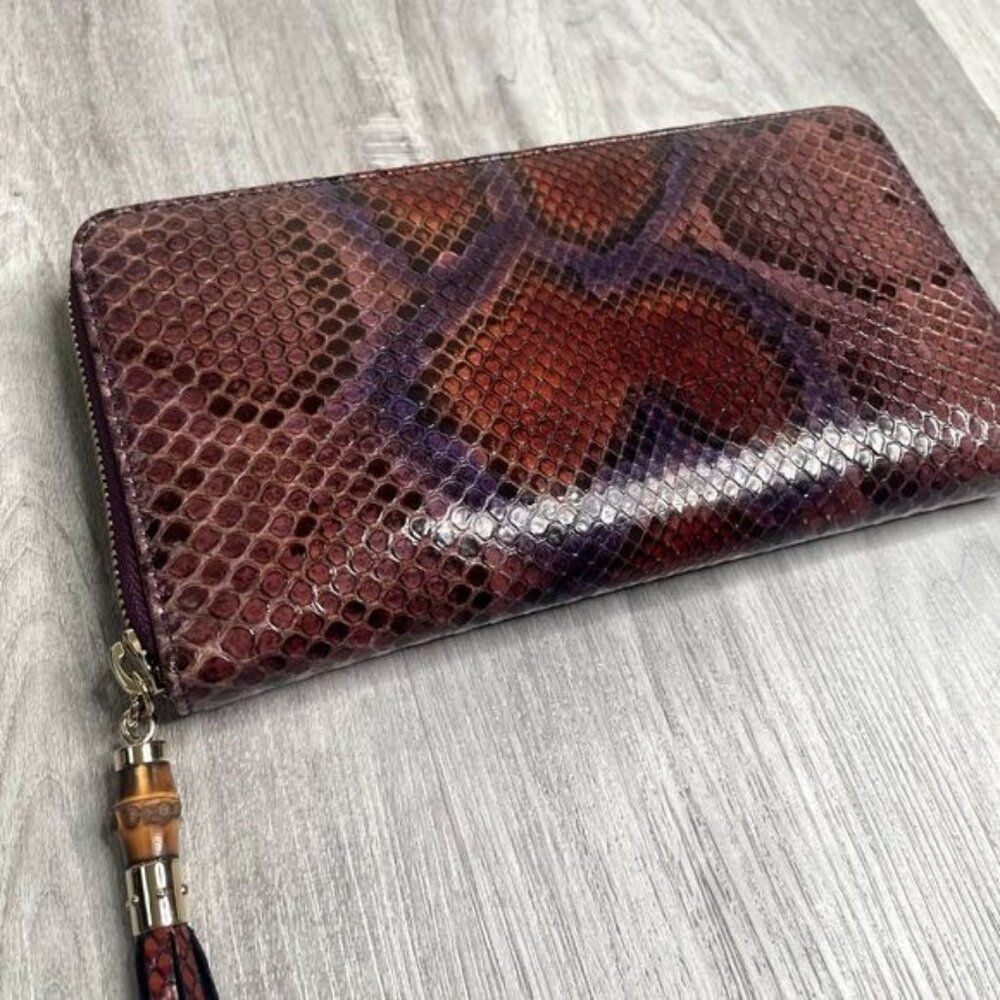 Gorgeous Vintage Gucci Python Wallet with Bamboo Tassel